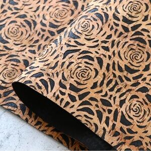 Sallie Tomato cork fabric || natural tone roses with black cork underlay